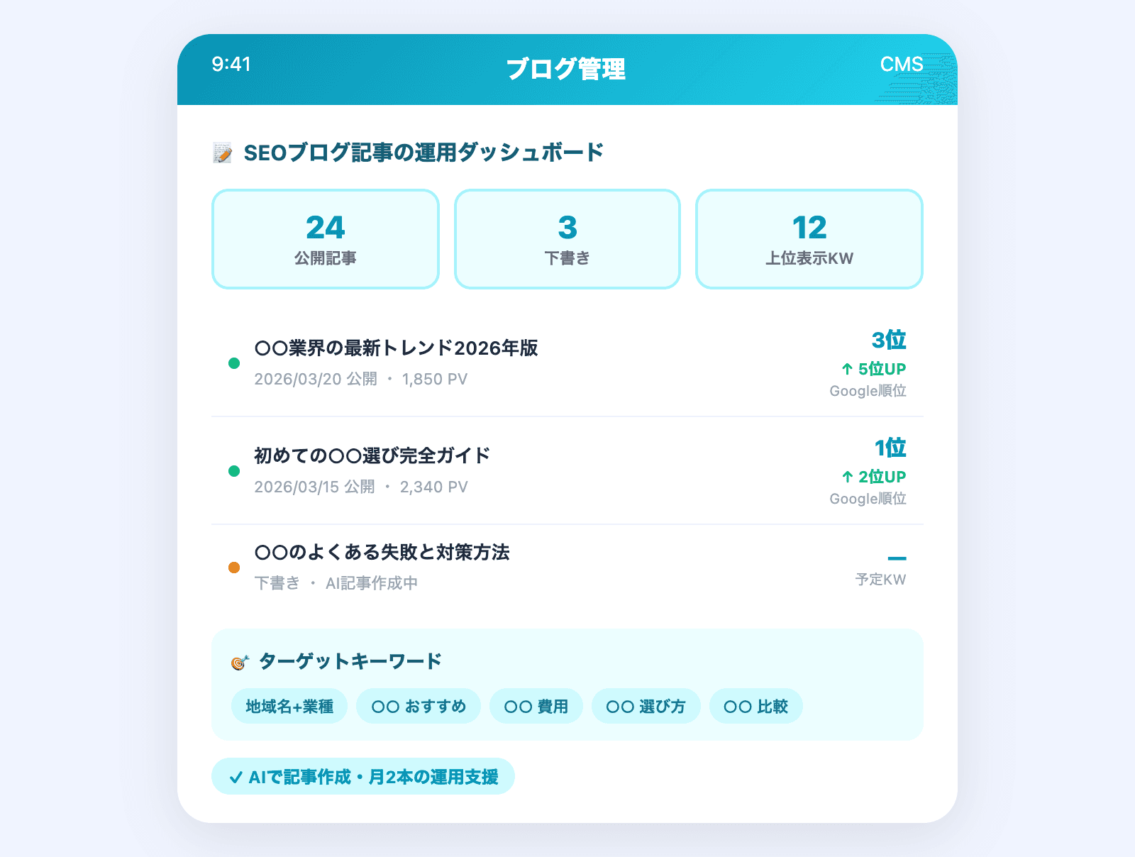 SEOブログ記事の管理画面